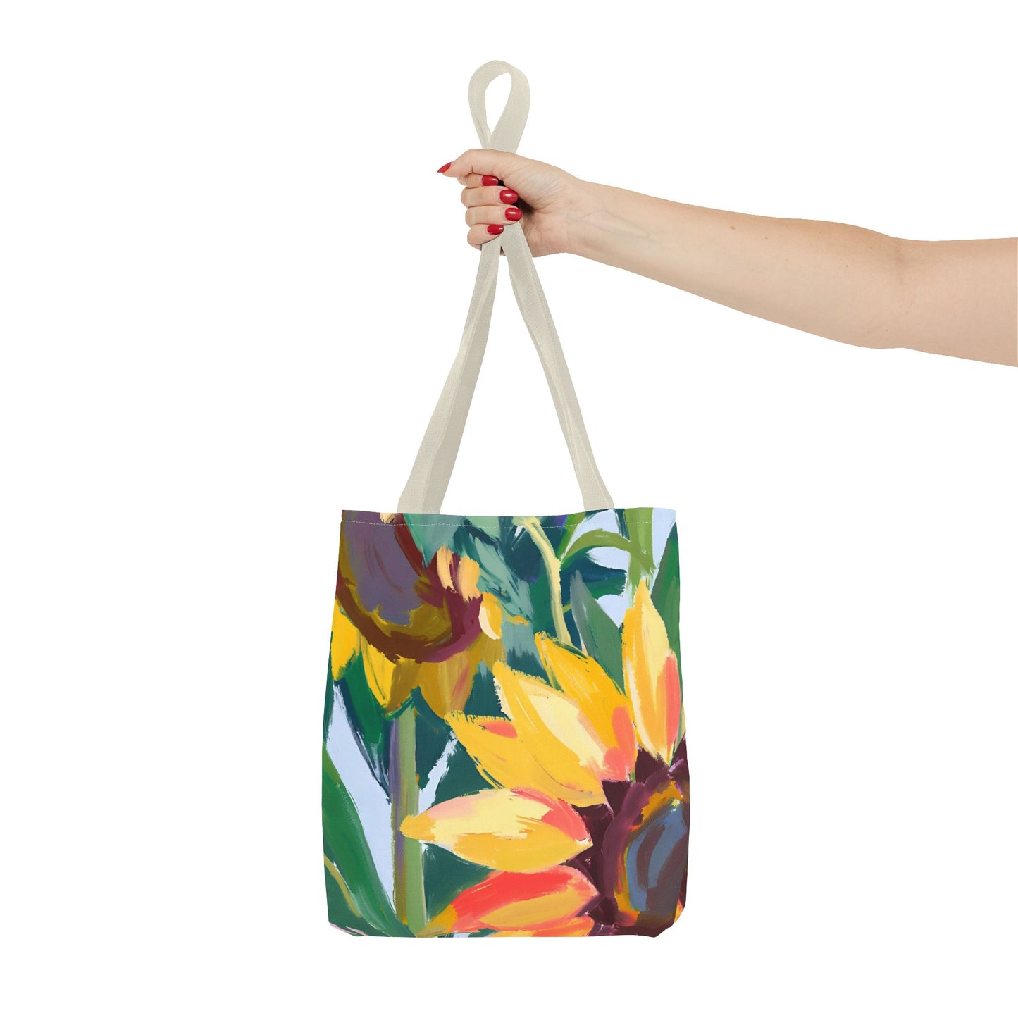 Growing in Christ All-Over Design Medium Sunflower Tote Bag