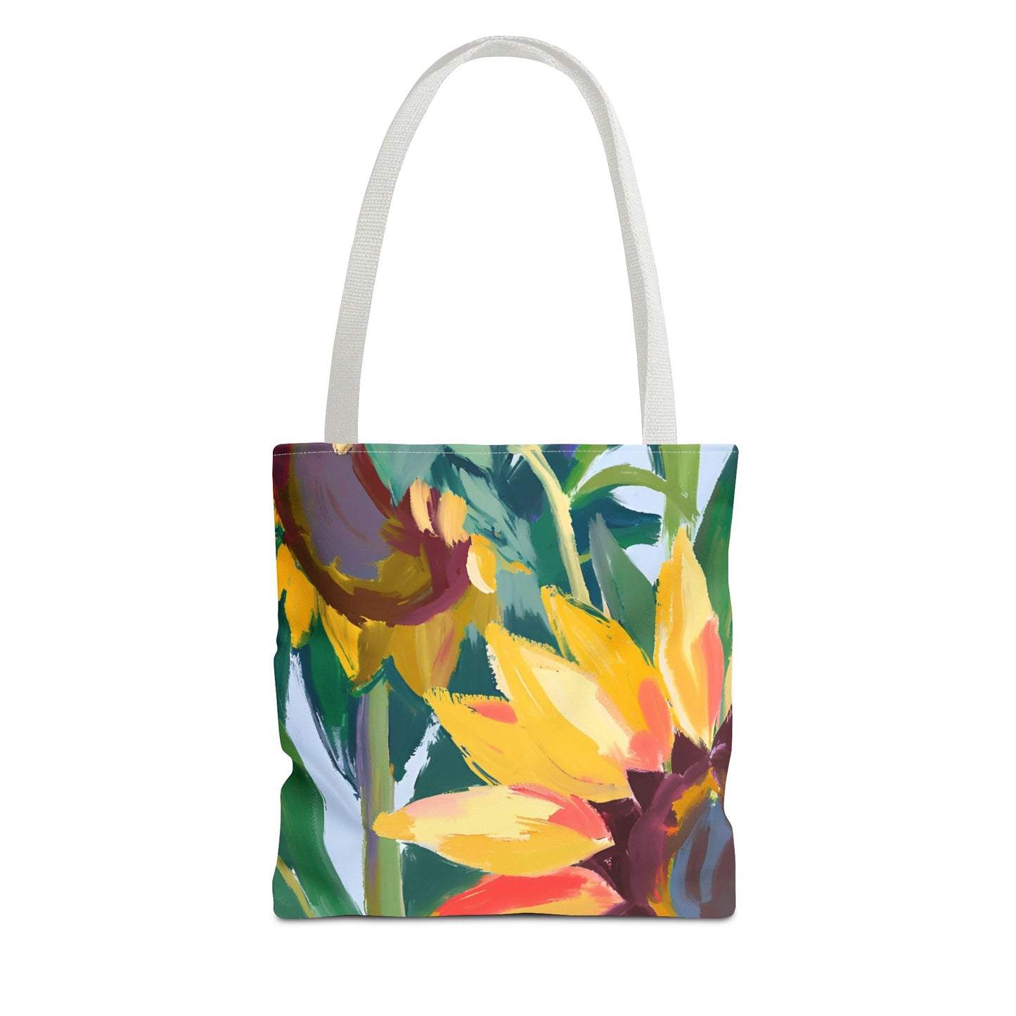 Growing in Christ All-Over Design Medium Sunflower Tote Bag