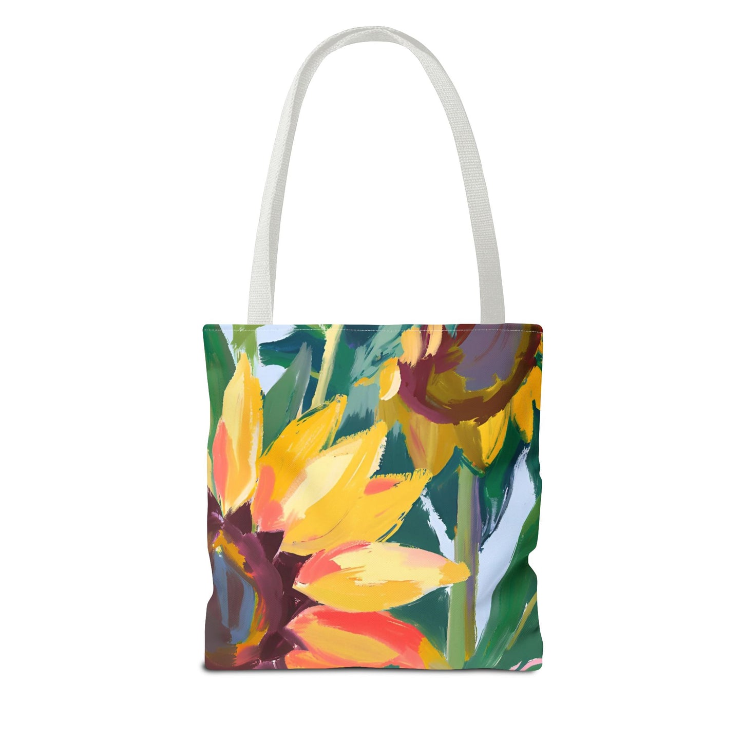 Growing in Christ All-Over Design Medium Sunflower Tote Bag