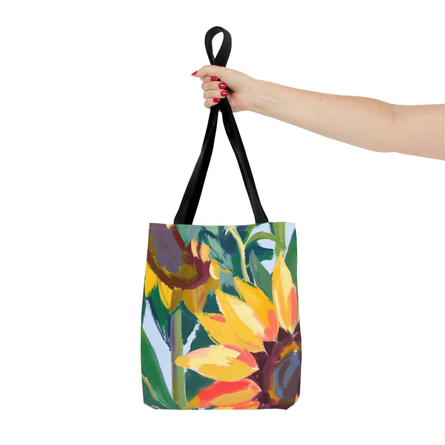 Growing in Christ All-Over Design Medium Sunflower Tote Bag