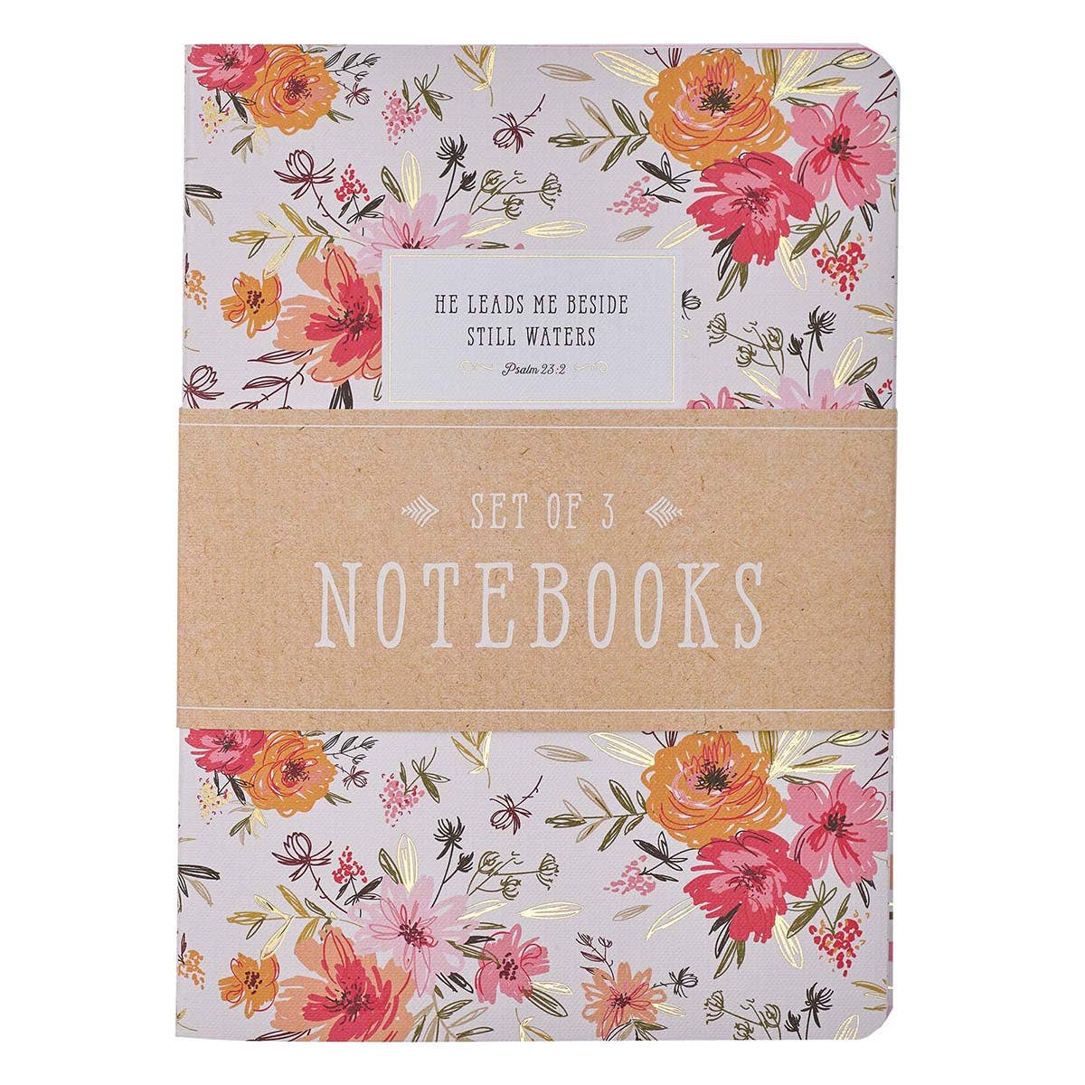 He Leads Me Pink Floral Large Notebook Set - Psalm 23:2