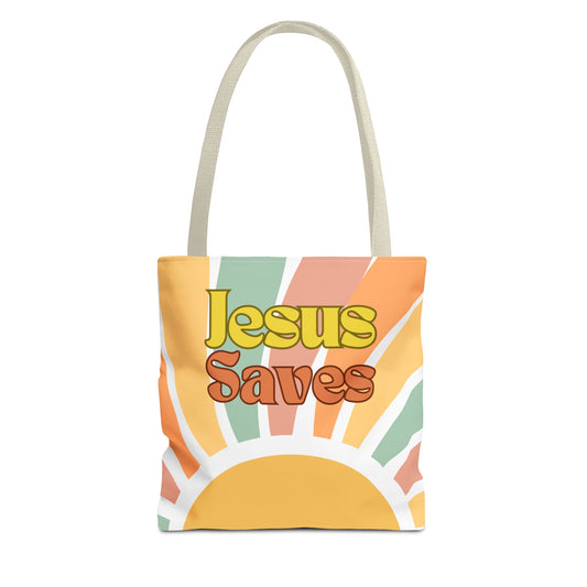 Jesus Saves Retro Tote Bag