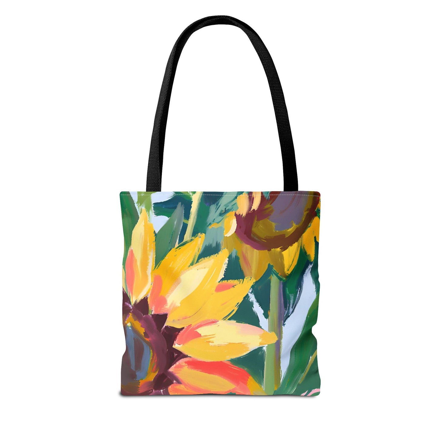 Growing in Christ All-Over Design Medium Sunflower Tote Bag