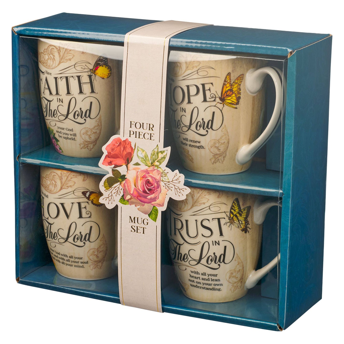 Mug Set 4pc Hope, Trust, Faith, Love Floral