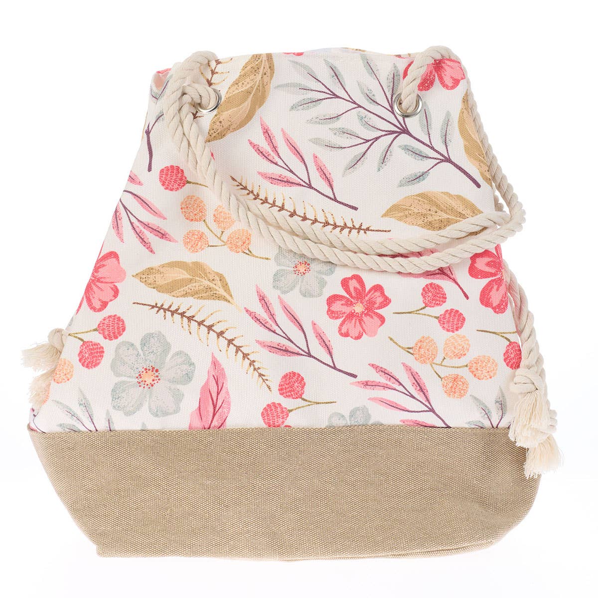 Tote Canvas Tan/White Floral Printed Blessed