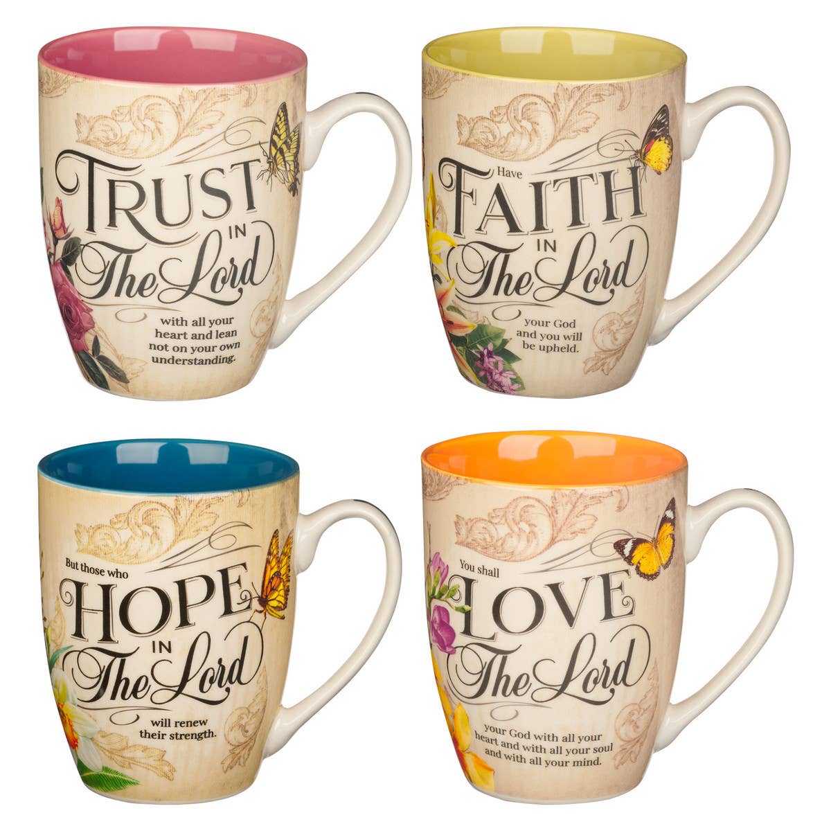 Mug Set 4pc Hope, Trust, Faith, Love Floral