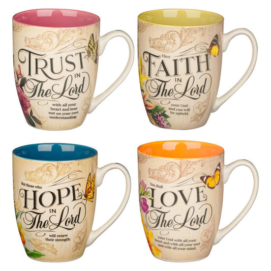 Mug Set 4pc Hope, Trust, Faith, Love Floral